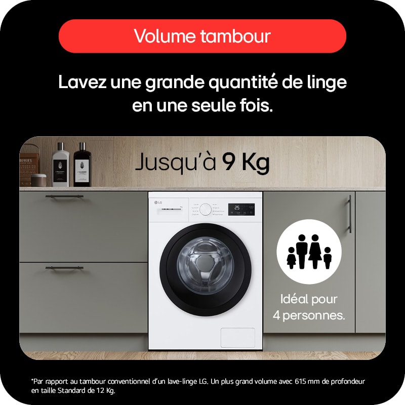 Lave linge Frontal LG 9kg 1400trs/min Blanc - F94N15WHS