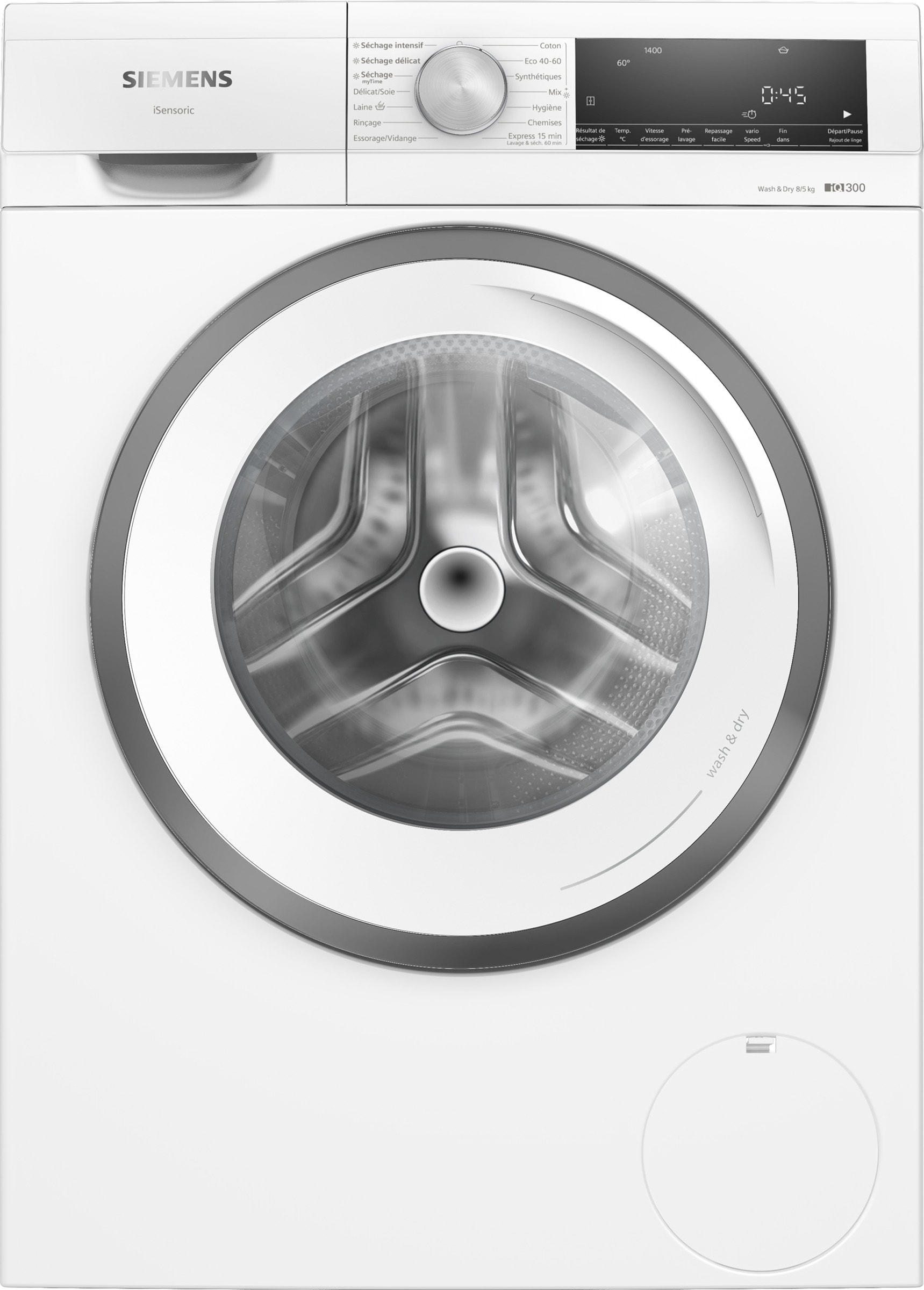 Lave linge sechant Frontal SIEMENS iQ300, autoDry, 8/5 kg, Blanc WN34A100FF