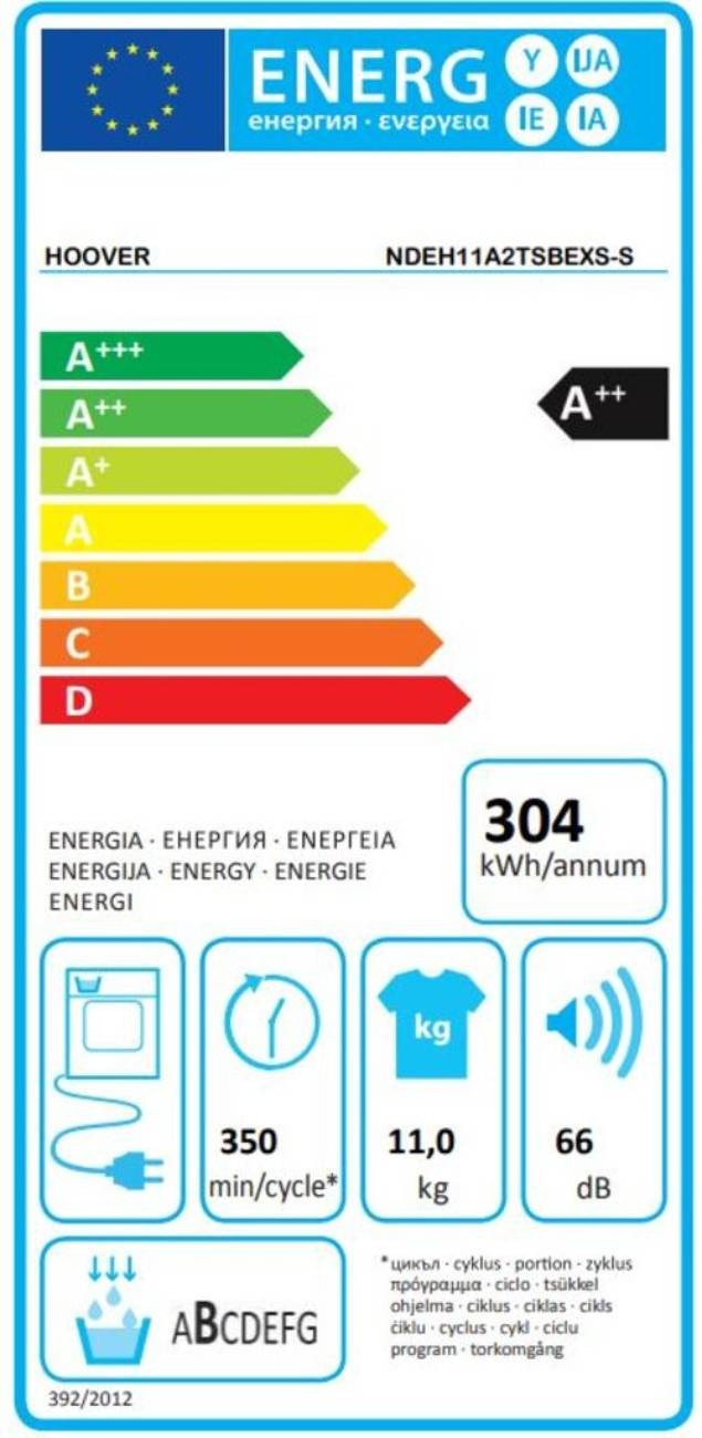 Sèche linge Condensation HOOVER , 15 programmes, 11kg, Blanc - NDEH11A2TSBEXSS