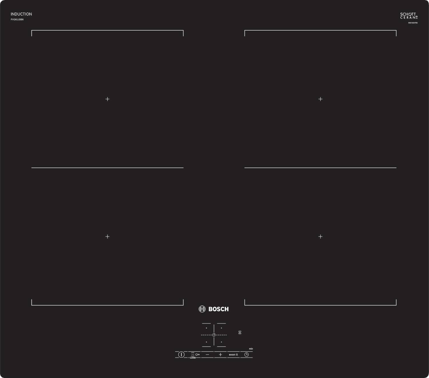 Plaque induction BOSCH 4 foyers 60 cm Noir PVQ611BB6E