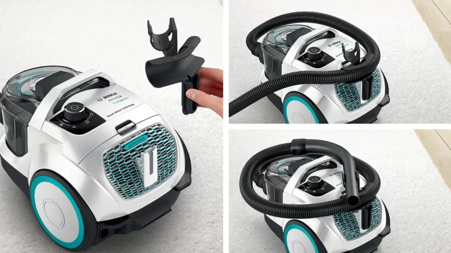 Aspirateur traîneau BOSCH sans sac ProHygienic série 4 550W Blanc - BGC21HYG1 Aspirateur traîneau BOSCH sans sac ProHygienic série 4 550W Blanc - BGC21HYG1