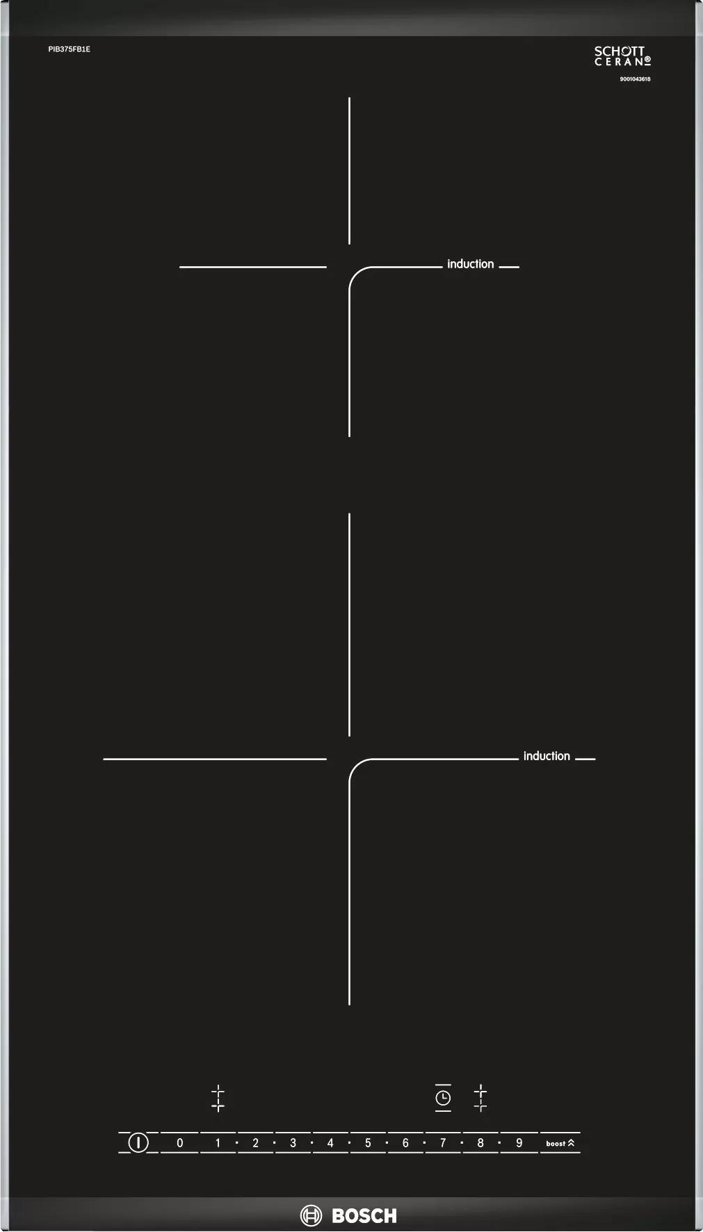Domino induction BOSCH Série 6 2 foyers 3700W 30cm Noir - PIB375FB1E