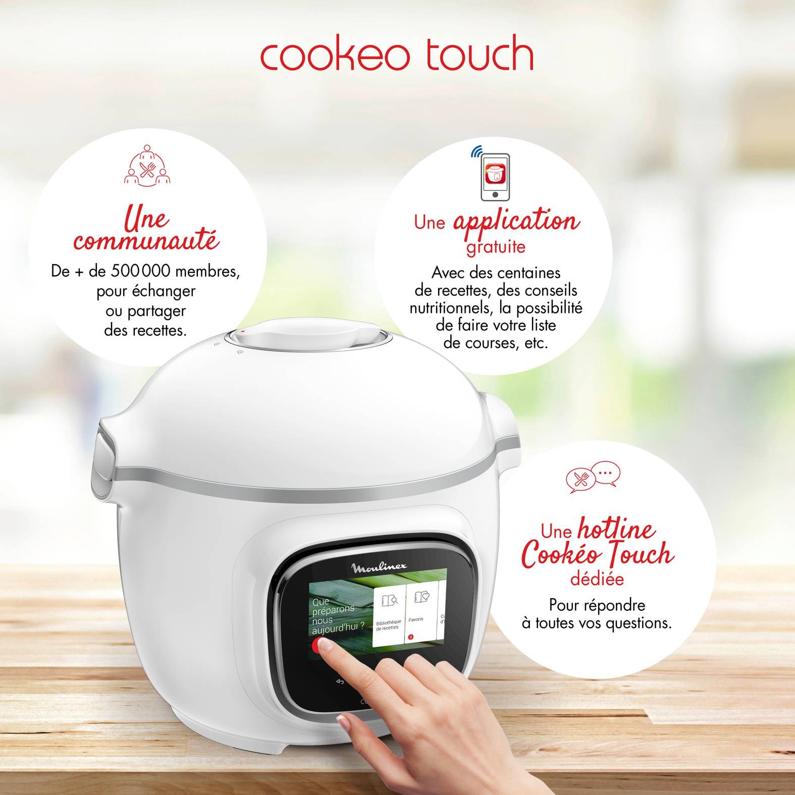 MOULINEX Multicuiseur Cookeo Touch CE901100 1600W Blanc