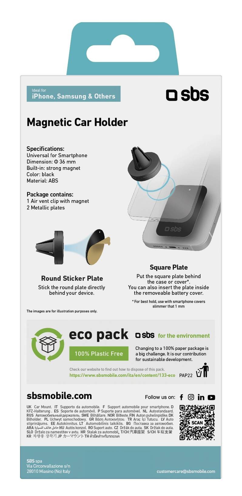 Support smartphone SBS Support universel magnétique pour automobile  - SUPAUTO-UNIVMAGN