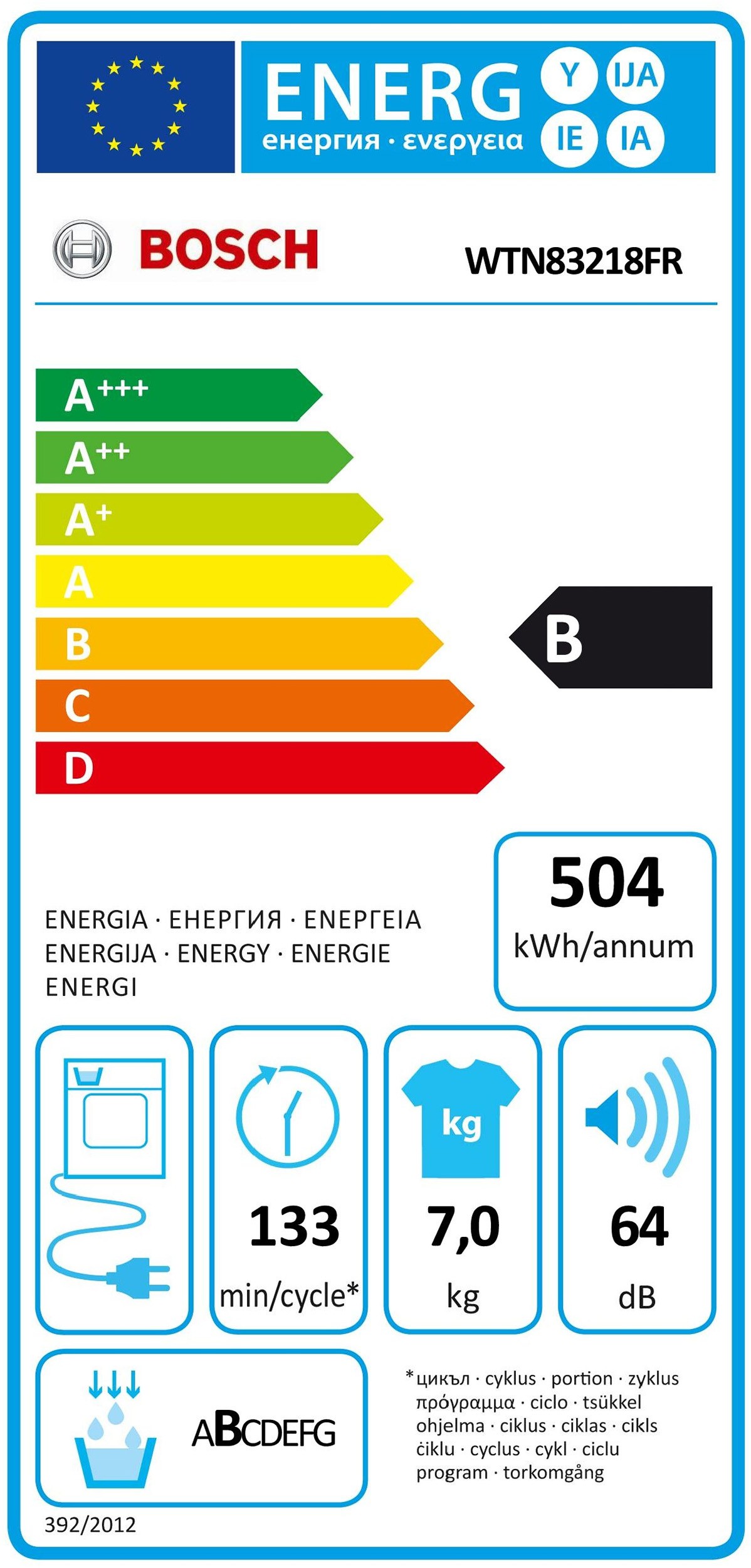 BOSCH Sèche linge Condensation Série 4 AutoDry 7kg Blanc - WTN83218FR