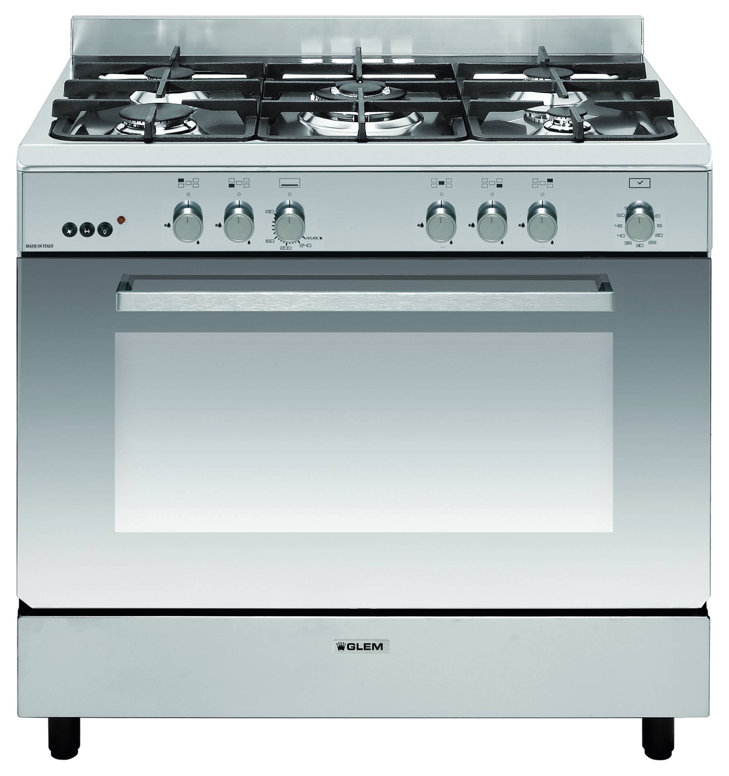 Cuisiniere mixte GLEM Gaz 5 foyers 90 cm Inox GE960CMIX2