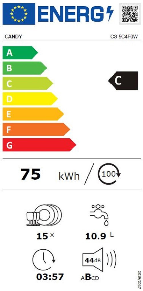 Lave vaisselle tout integrable 60 cm CANDY Connecté 15 couverts 44dB - CS5C4F0A1