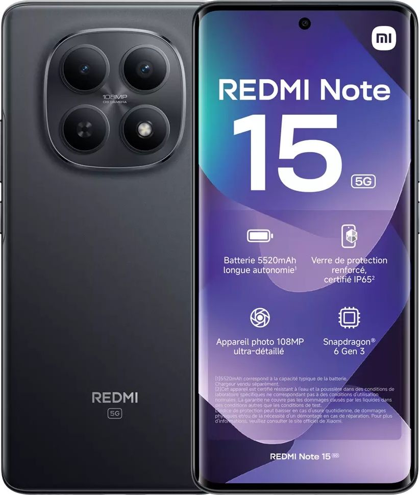 Smartphone XIAOMI Redmi Note 15 5G 256Go Noir REDMINOTE155G256NOIR
