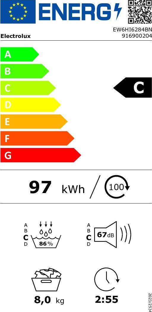 Sèche-linge pompe à chaleur ELECTROLUX 8kg Moteur inverter Blanc - EW6HI6284BN