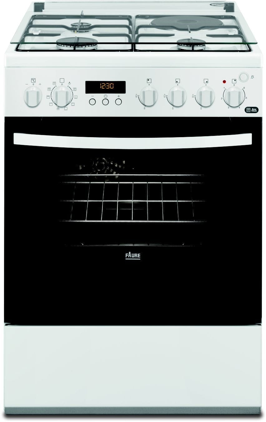 FAURE Cuisiniere mixte 3 foyers graz +1 électrique Four pyrolyse Blanc