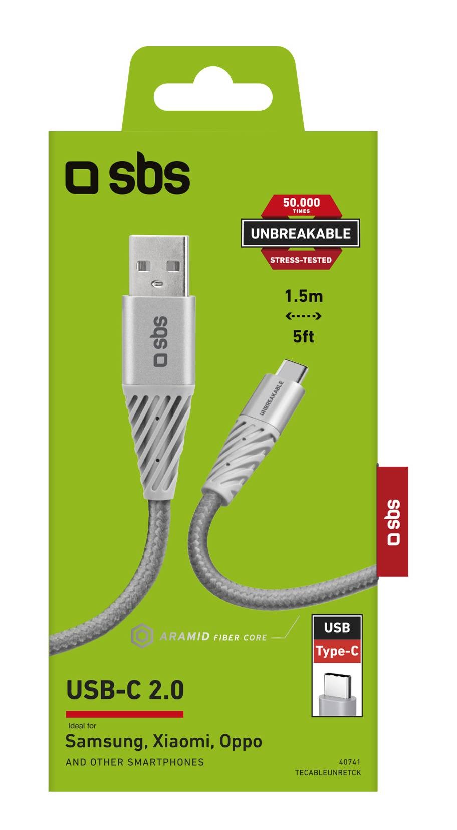 SBS Câble USB Câble USB - USB-C en fibre d'aramide - CABLE-USBC-USB-FIBRE