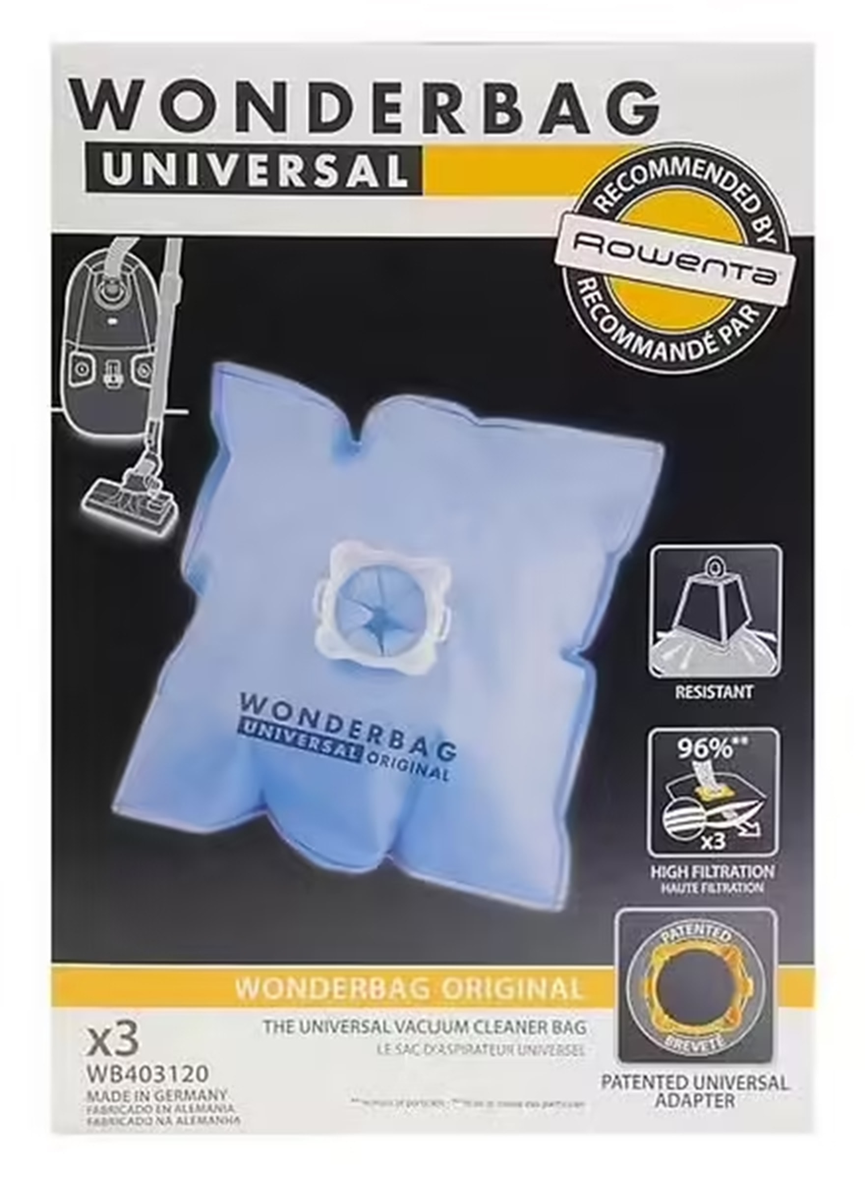 Accessoire aspirateur ROWENTA 3 sacs Filtre anti-allérgie Bleu - WB403120