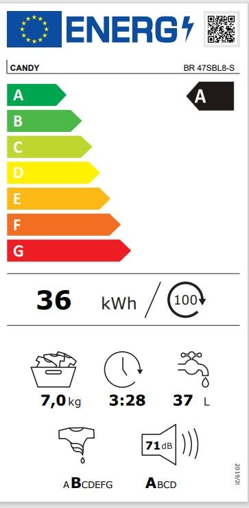 Lave linge Frontal CANDY 7kg 1400trs Blanc - BR47SBL8-S