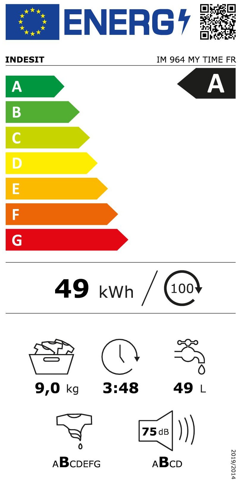 Lave linge Frontal INDESIT Easy Cleaning 1400 trs/min 8Kg Blanc - IM964MYTIMEFR