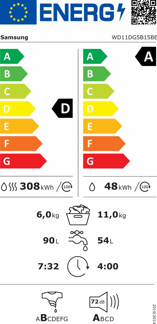 Lave linge sechant Frontal SAMSUNG 11kg 1400trs/min Blanc - WD11DG5B15BE