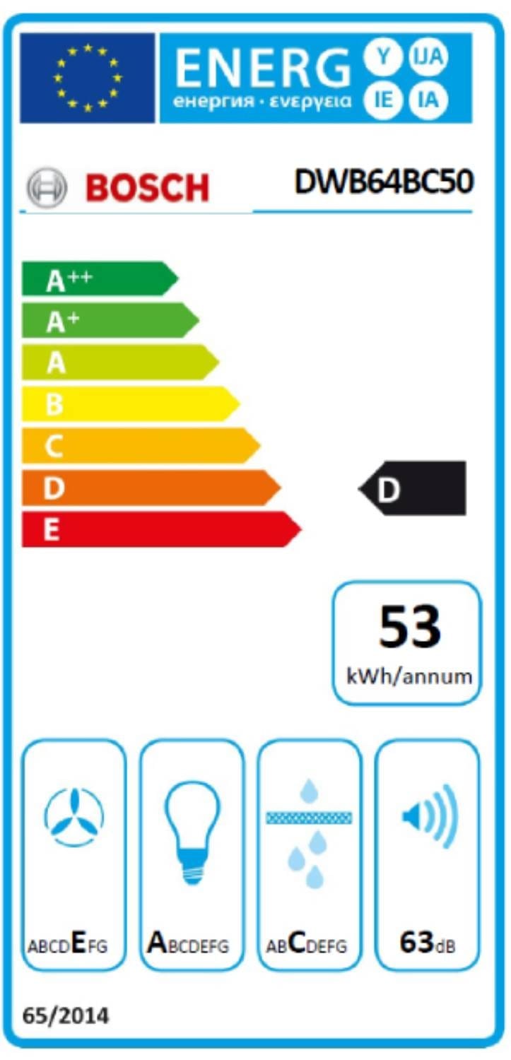 Hotte decorative murale BOSCH Série 2,  63dB, 60cm, Inox - DWB64BC50