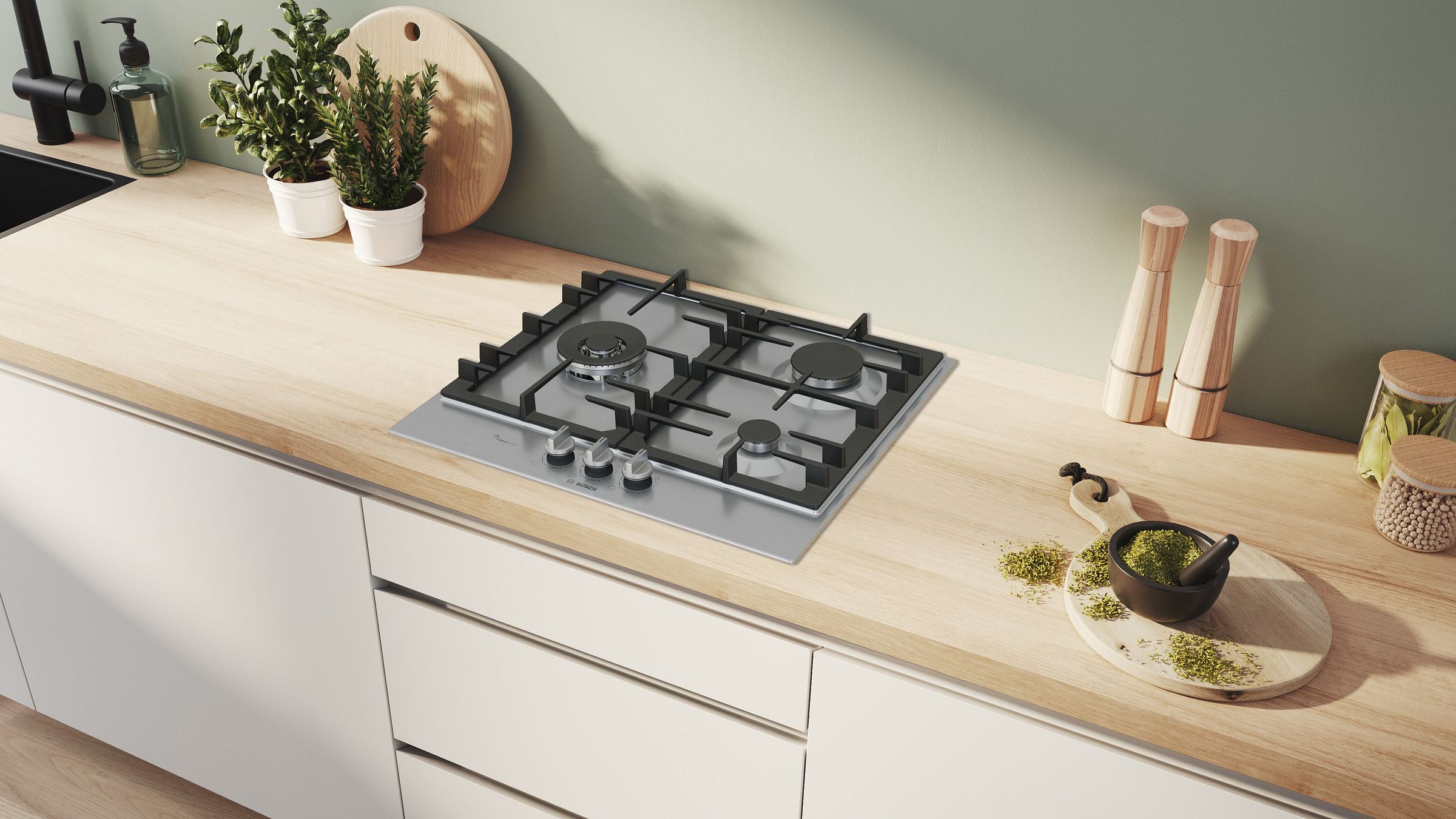 Plaque gaz BOSCH 3 foyers 60 cm Inox - PCC6A5I90