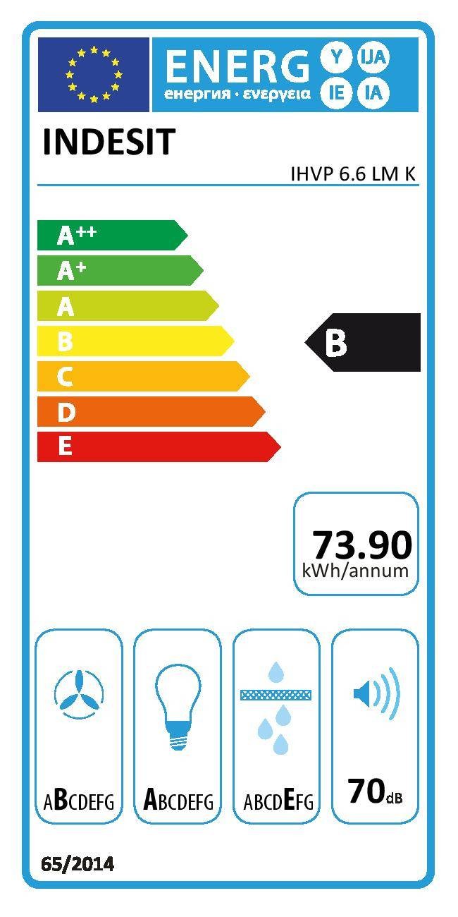 Hotte decorative murale INDESIT 70db 60cm Noir - IHVP66LMK Hotte decorative murale INDESIT 70db 60cm Noir - IHVP66LMK