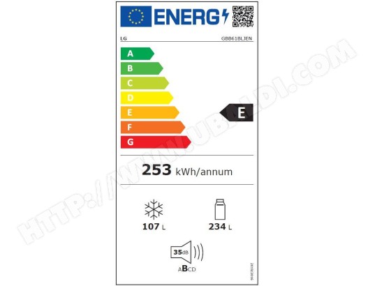 LG Réfrigérateur congélateur bas Door Cooling+ 341L Noir - GBB61BLJEN