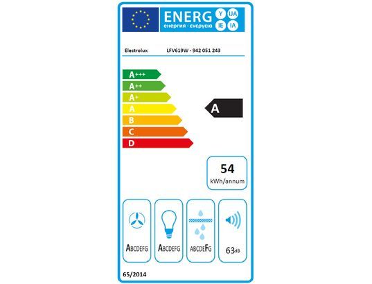 Hotte decorative murale ELECTROLUX 90cm 68dB Blanc - LFV619W