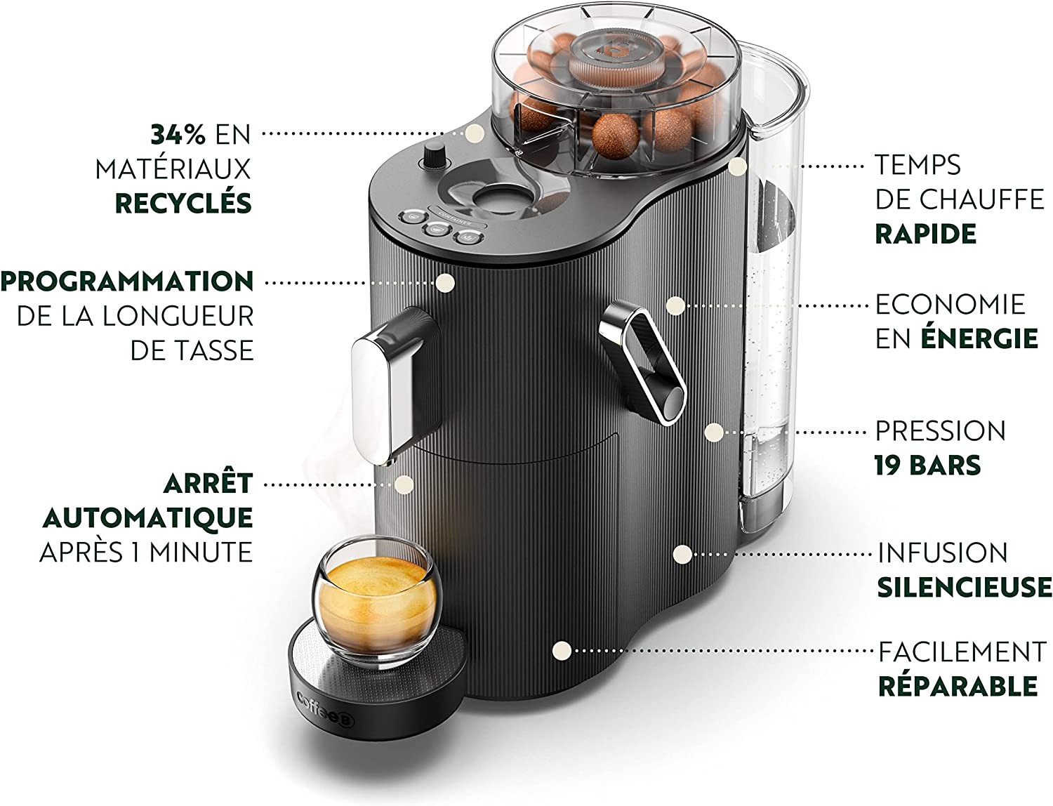 CAFE ROYAL Cafetière Coffee B Globe Noire