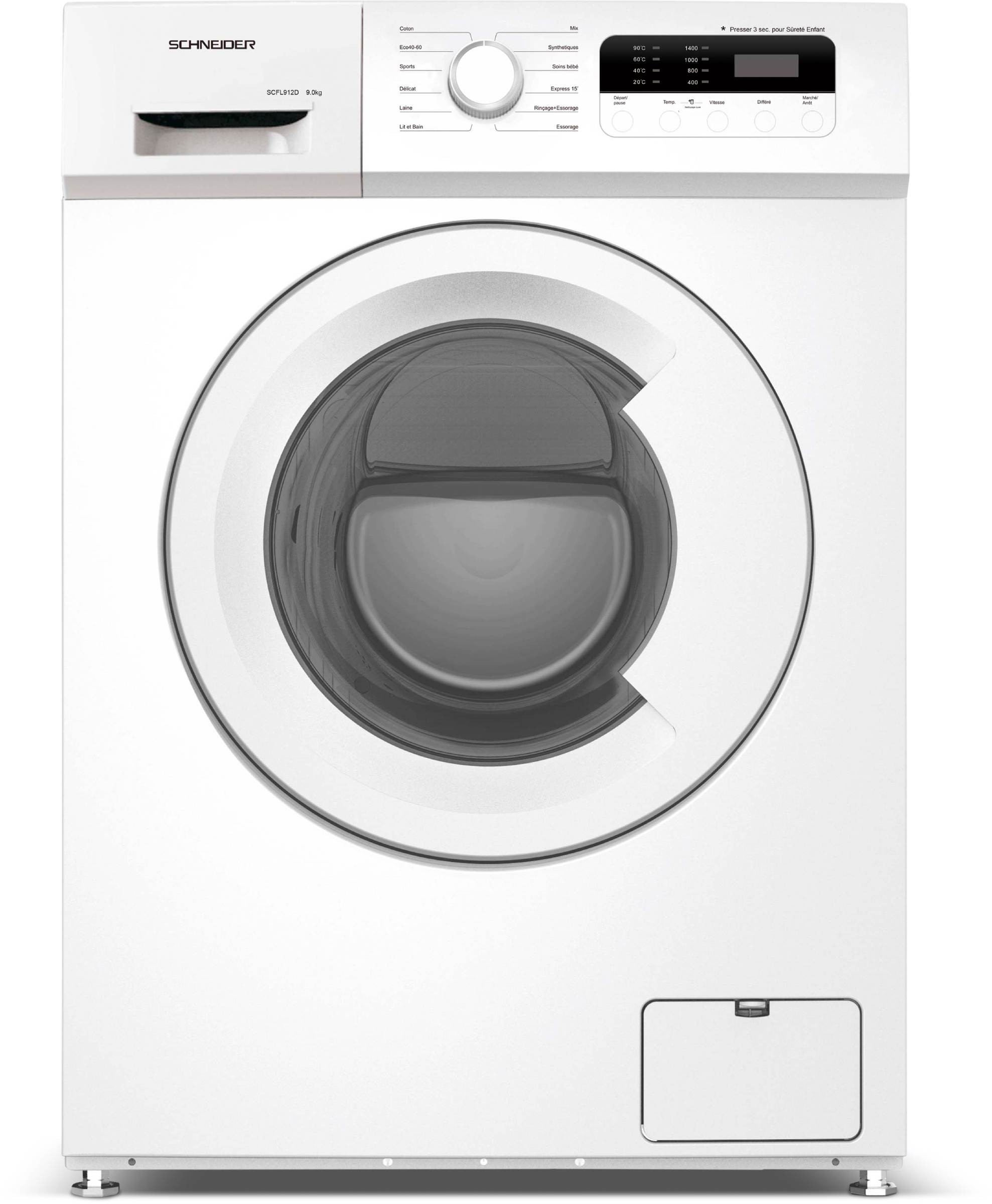 Lave linge Frontal SCHNEIDER 12 programmes 9kg SCFL912D