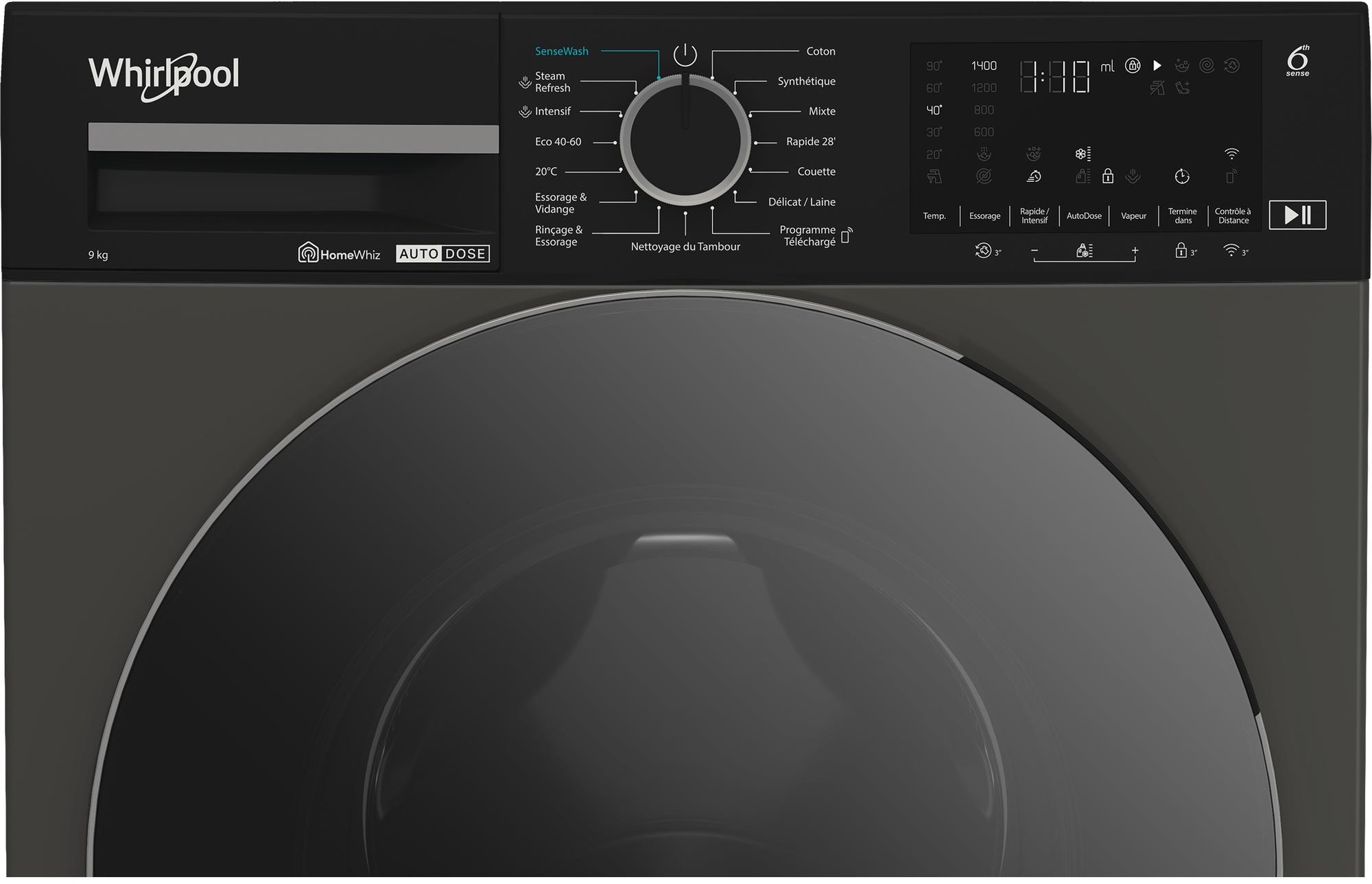 Lave linge Frontal WHIRLPOOL 1400 tr/min, 9Kg, Noir - WPM97GADSFR Lave linge Frontal WHIRLPOOL 1400 tr/min, 9Kg, Noir - WPM97GADSFR