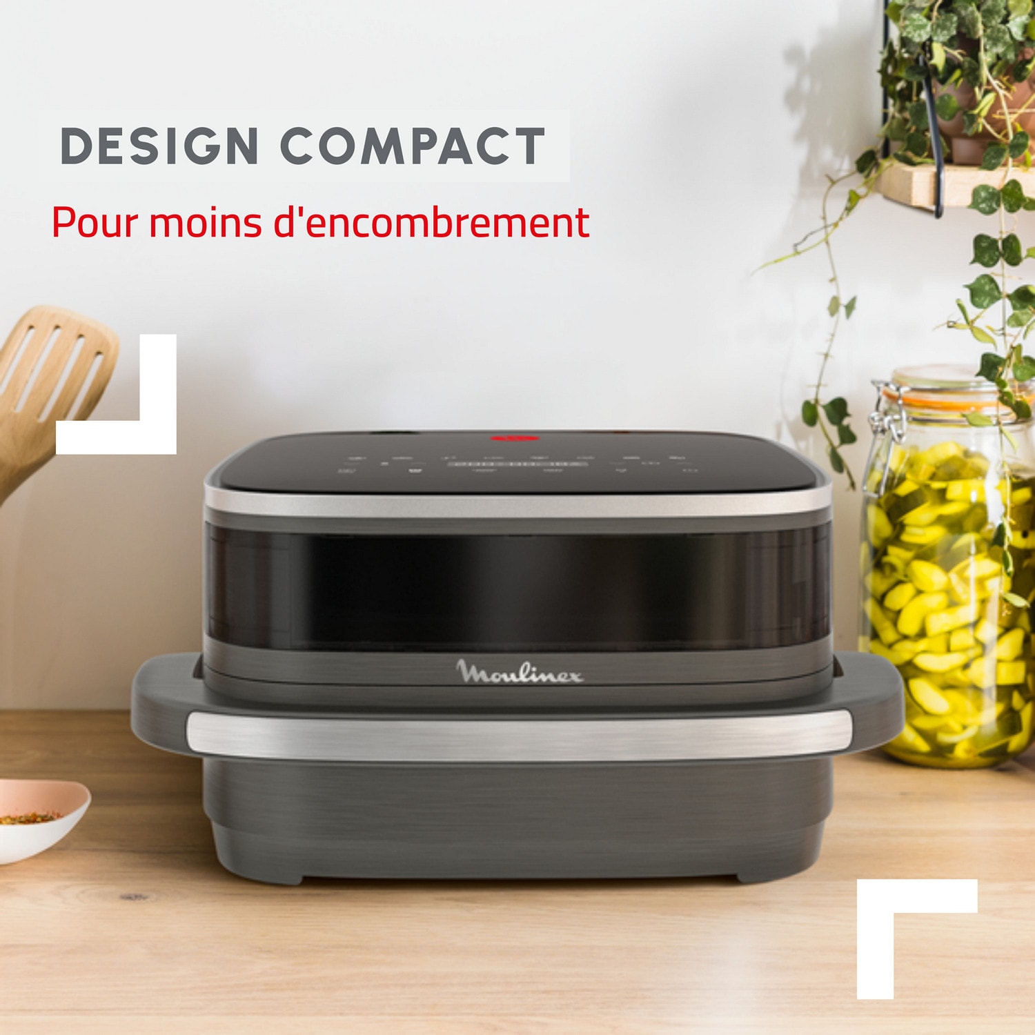 Friteuse à air chaud MOULINEX 4L 2200W 10 prog Hublot Tactile Gris - AL402HF0