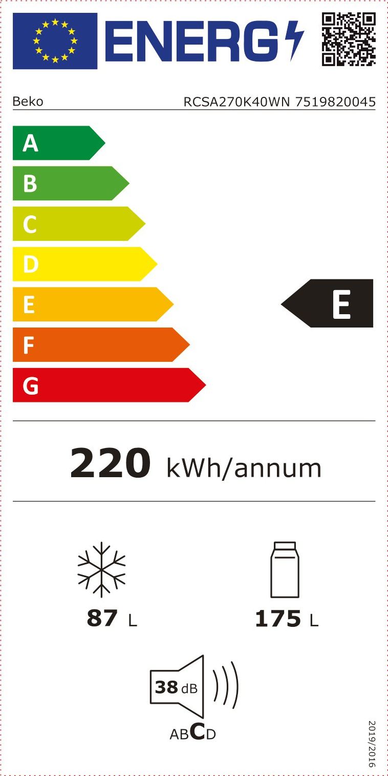 Réfrigérateur congélateur haut BEKO 223L Froid statique Blanc - RDSA240K40WN