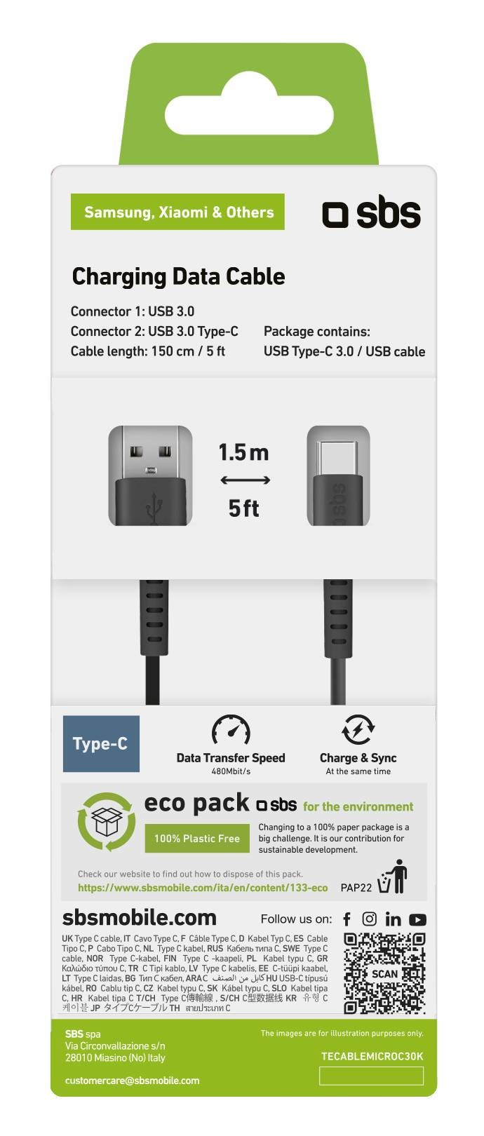 SBS Câble USB Câble de données USB 3.0 - Type-C - CABL-USB3/0-TYPEC