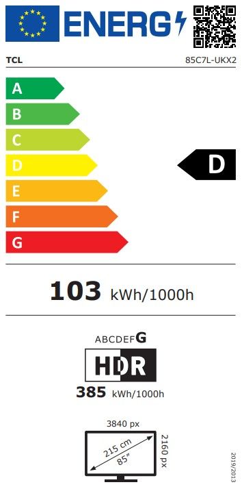 TV Mini LED 4K 214 cm TCL  - 85C7L
