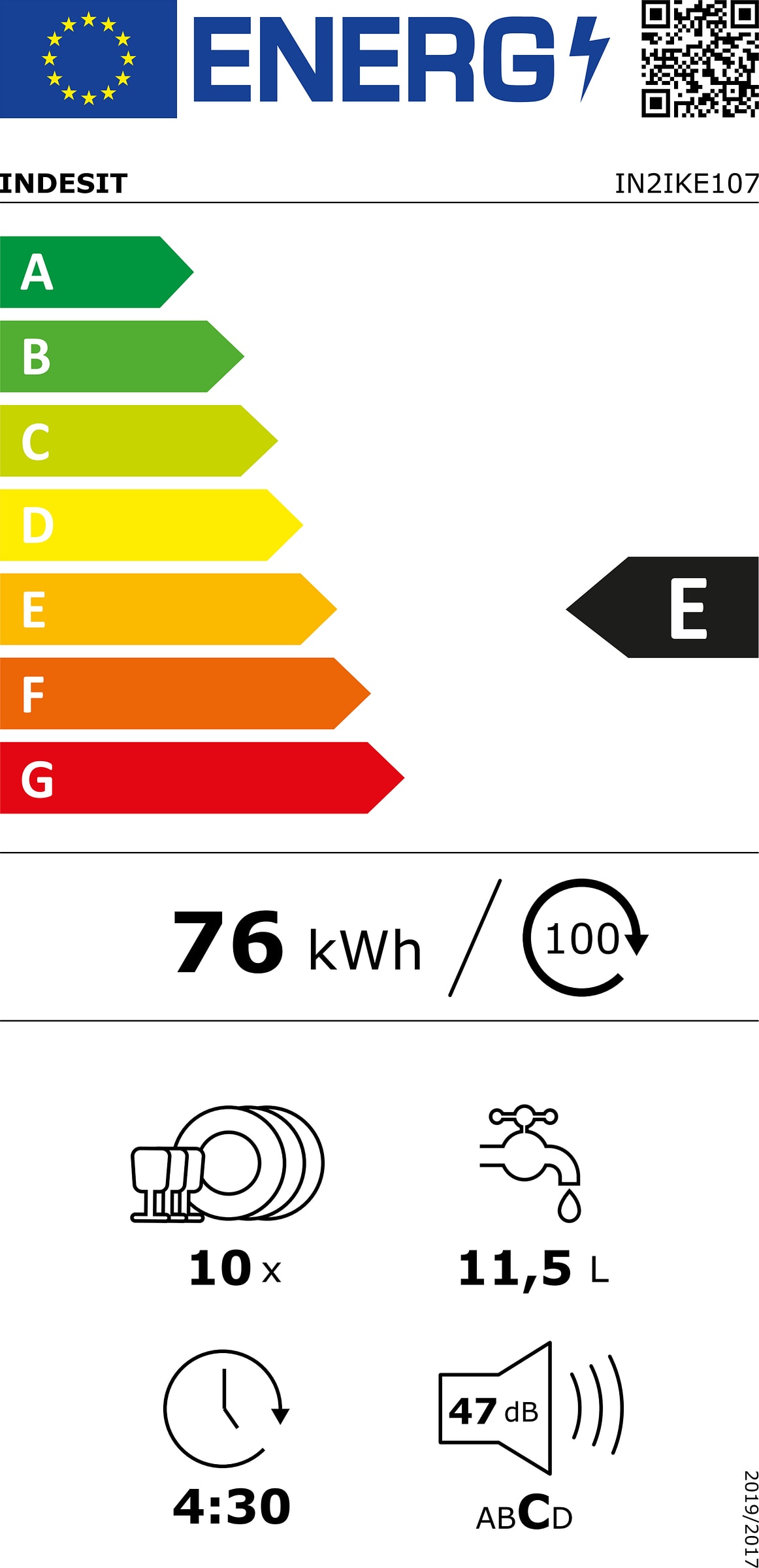 Lave vaisselle tout integrable 45 cm INDESIT Moteur Inverter 10 couverts 47dB - IN2IKE107