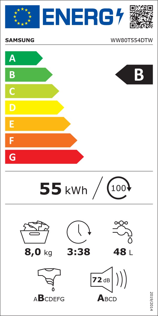 SAMSUNG Lave linge Frontal ecobubble AddWash 8kg Blanc - WW80T554DTWS3