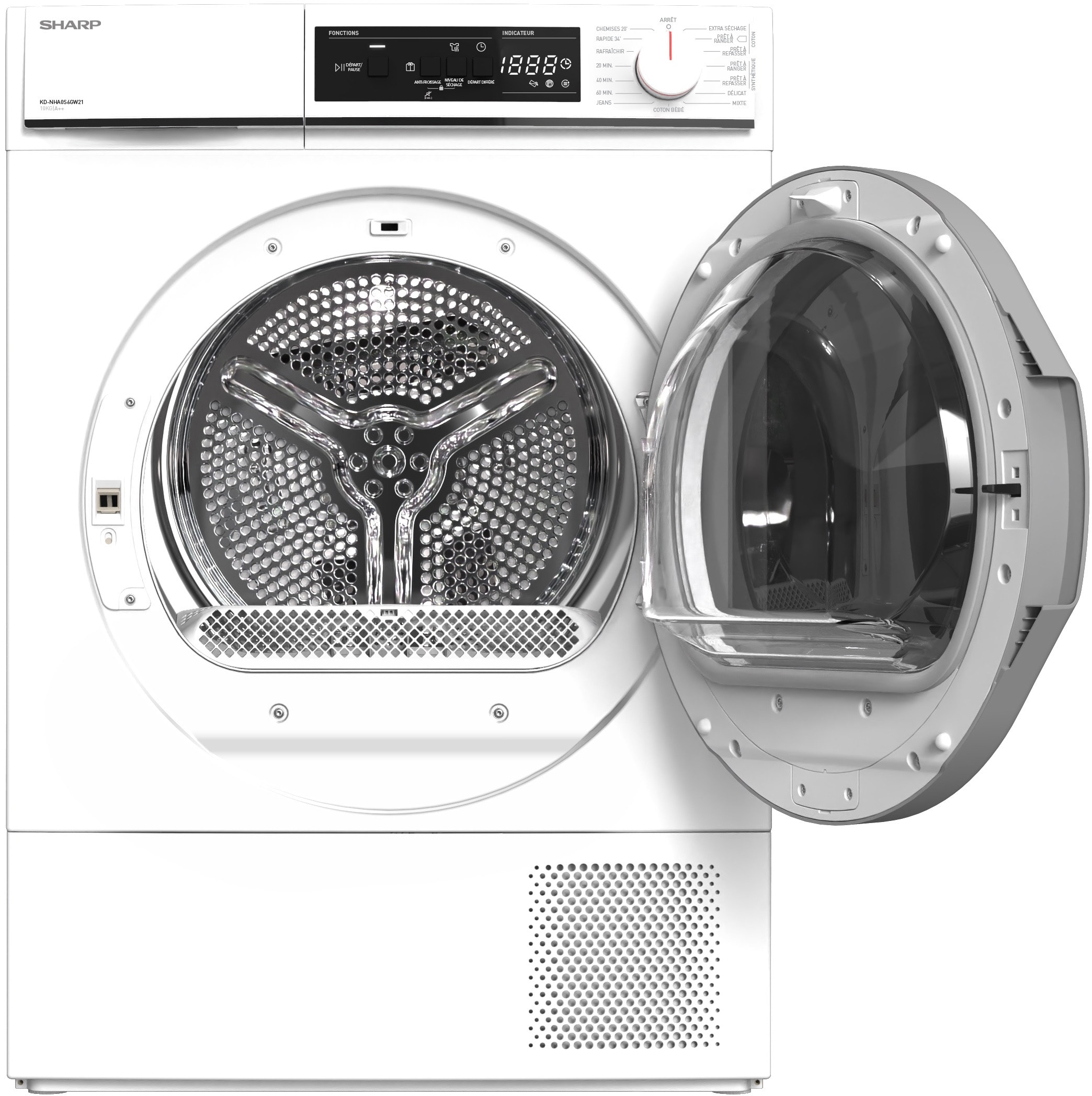 Sèche-linge pompe à chaleur SHARP 10kg Bubble Drum Blanc - KDNHA0S6GWE