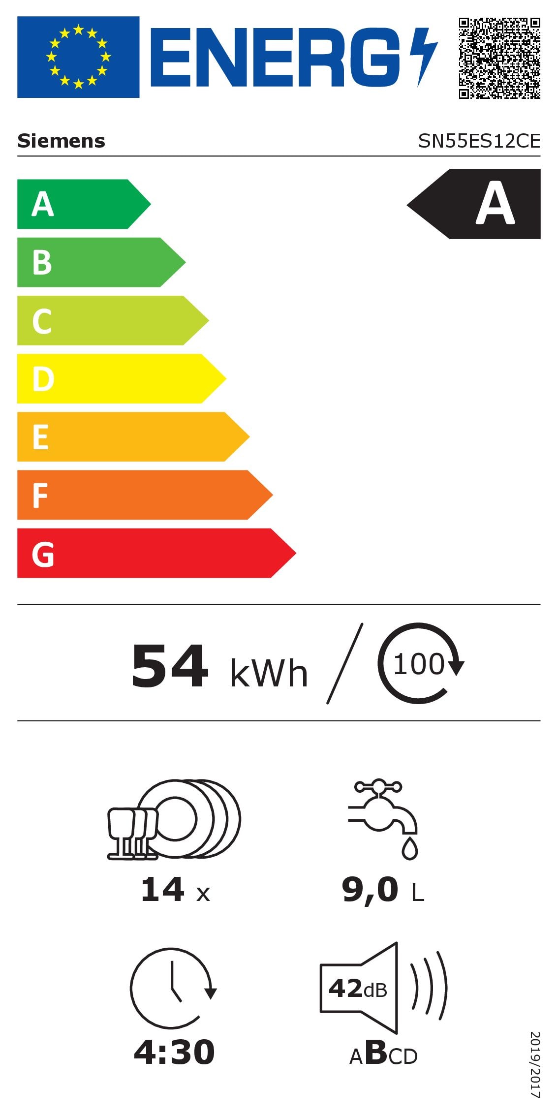 Lave vaisselle encastrable 60 cm SIEMENS iQdrive 42dB 14 couverts Inox - SN55ES12CE