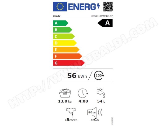 Lave linge Frontal CANDY 15 programmes Fonction vapeur 1400 trs/mn 13kg - CSS1413TWMRE47