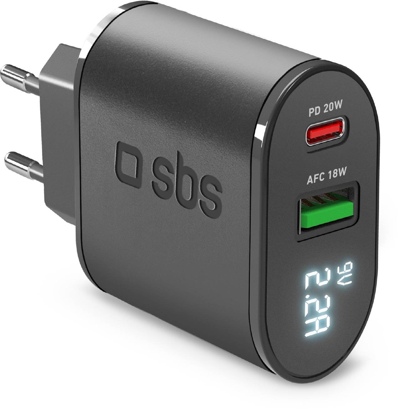 SBS Chargeur secteur pour 20W - recharge avec Power Delivery et écran LCD  CHARG20W-1USBC-1USBA