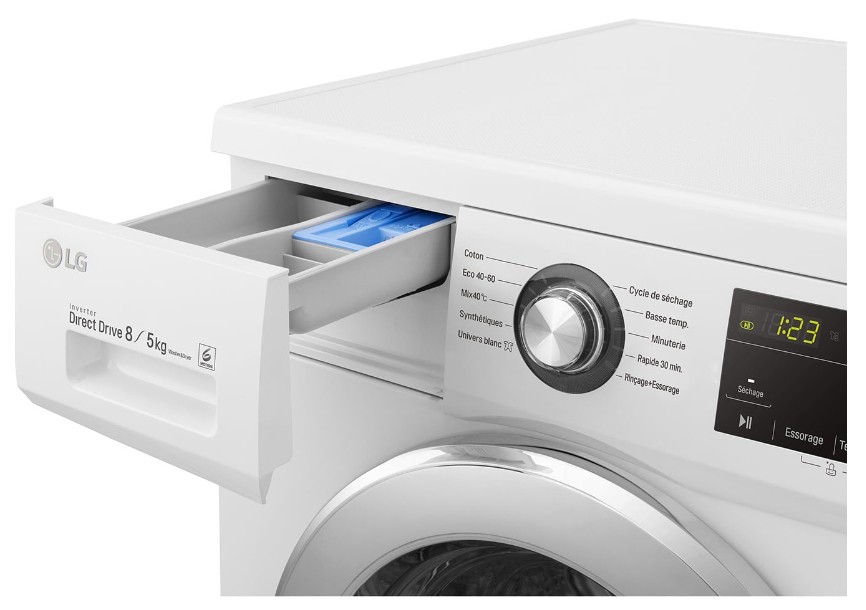 Lave linge sechant Frontal LG , 1400 trs/mn, 8/5kg, Blanc - F854M22WR