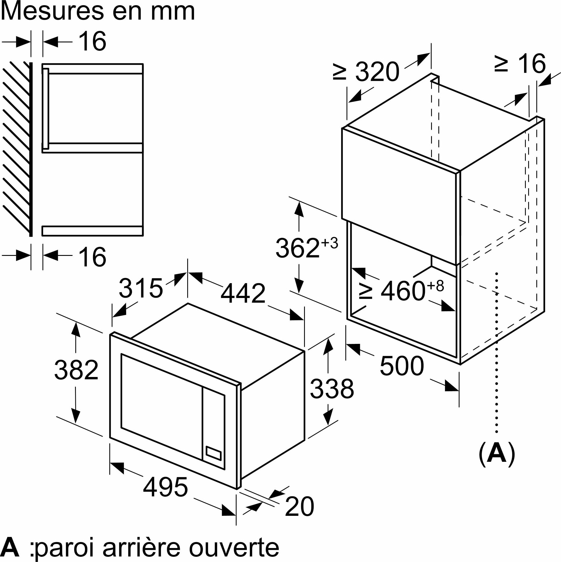 Micro ondes Encastrable BOSCH 800W 20L Noir - BFL523MB4