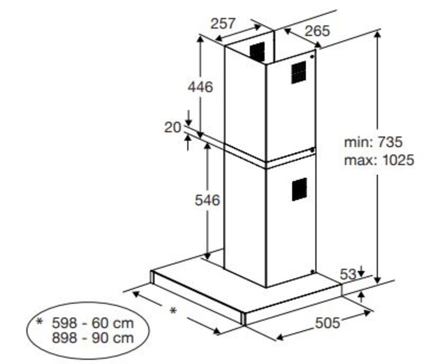 Hotte decorative murale BEKO 3 vitesses, 69db, 90cm, inox - BHCB91622BXH