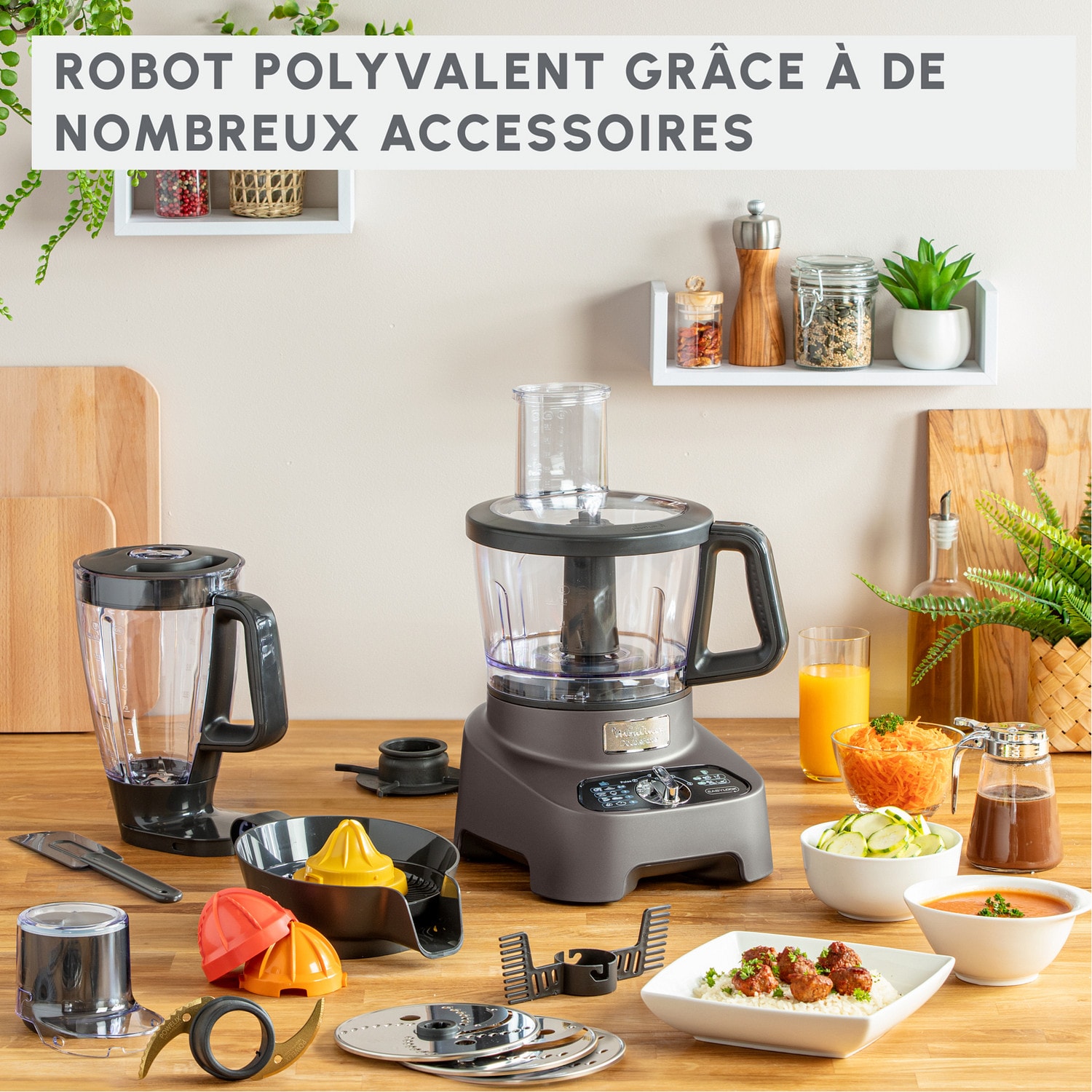 Robot culinaire MOULINEX Double Force 1000W + 10 accessoires, Gris - FP825E10 Robot culinaire MOULINEX Double Force 1000W + 10 accessoires, Gris - FP825E10