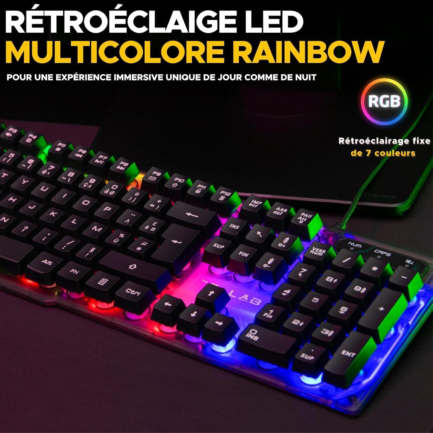 Clavier gamer THE G-LAB Anti-ghosting Filaire Rainbow - KEYS-NEON/FR