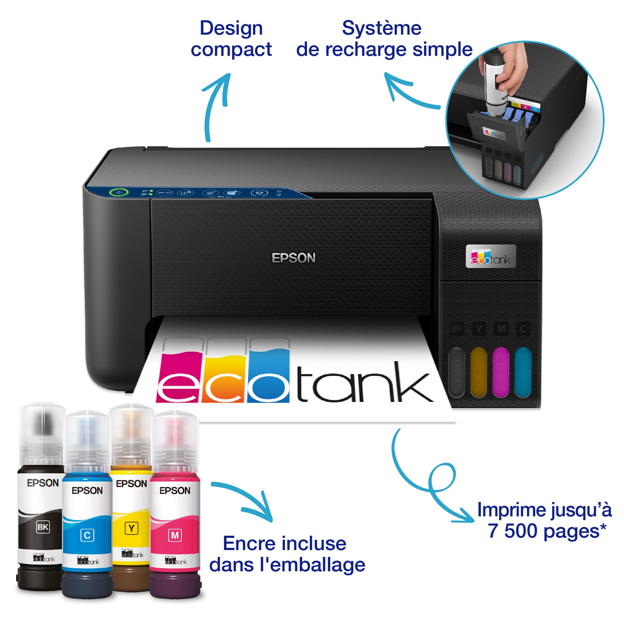 Imprimante multifonction réservoir d'encre EPSON EcoTank Wi-Fi Noir ECOTANK-ET2860