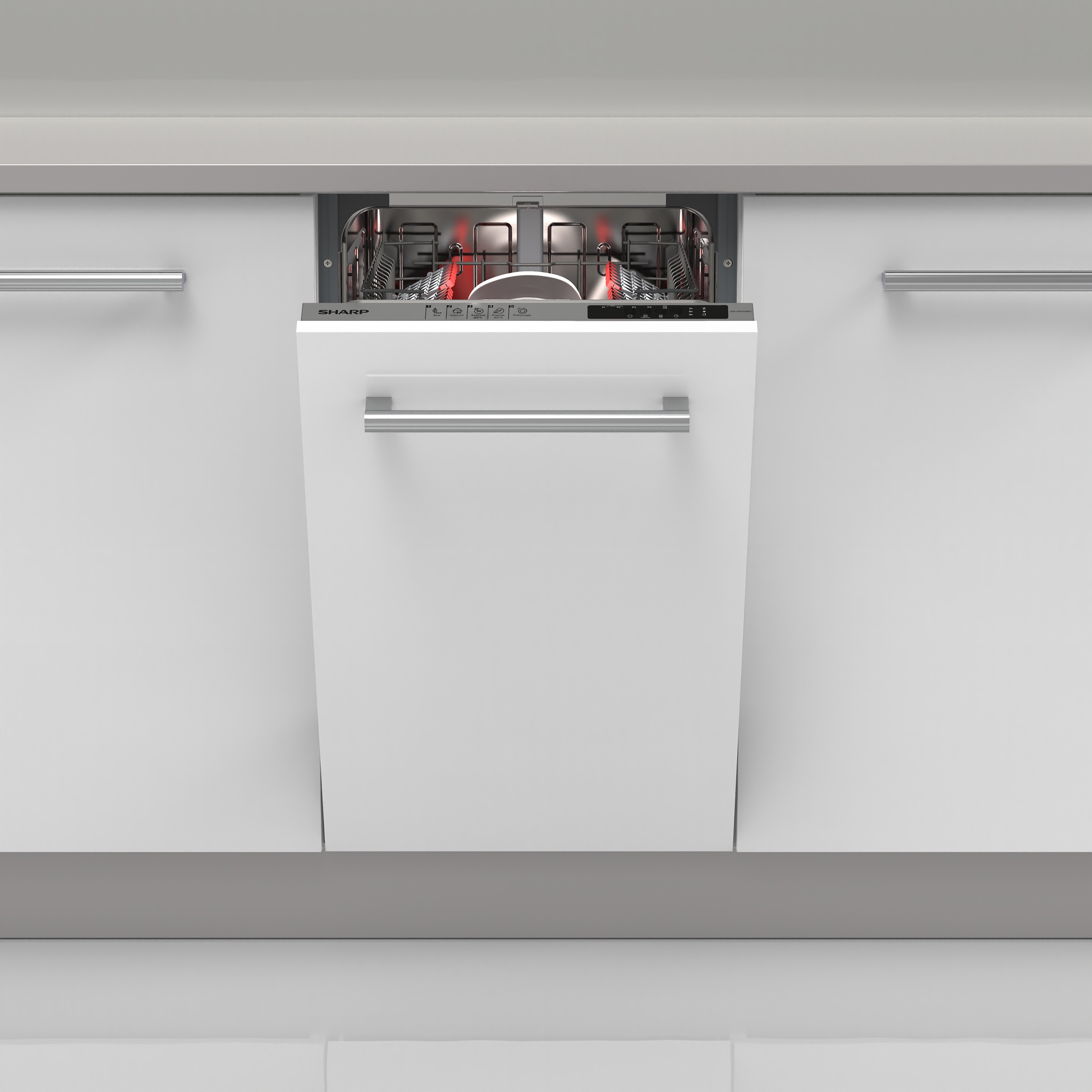 SHARP Lave vaisselle tout integrable 45 cm EcoWash SteamSafe 49dB 10 couverts QWNS14I49EX SHARP Lave vaisselle tout integrable 45 cm EcoWash SteamSafe 49dB 10 couverts QWNS14I49EX
