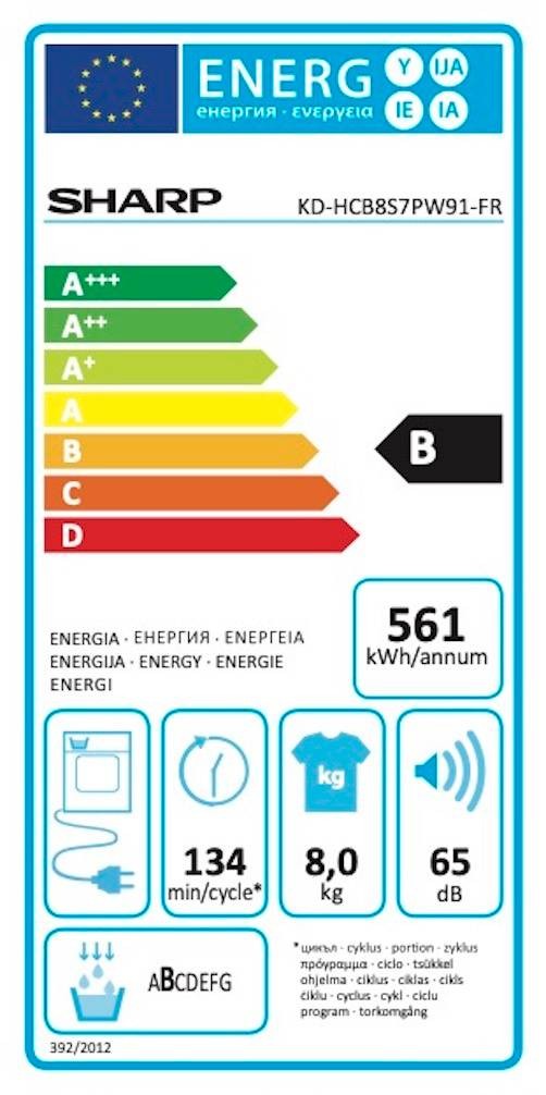 SHARP Sèche linge Condensation Bubbledrum 8kg - KDHCB8S7PW91