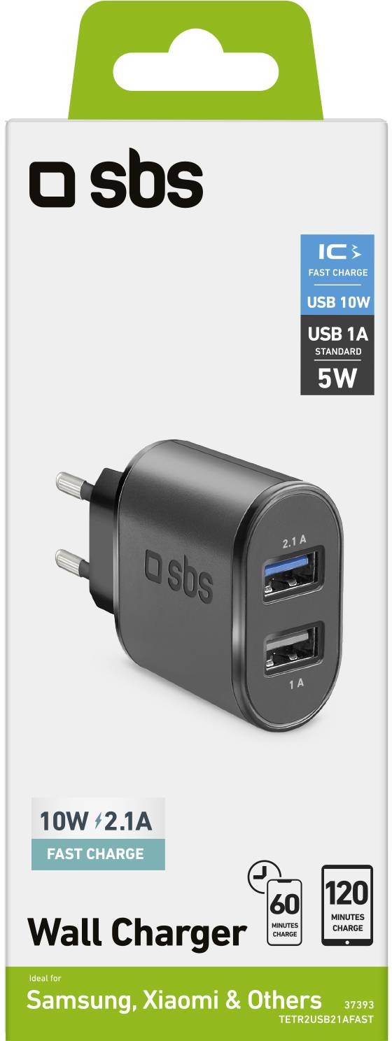 SBS Chargeur secteur Chargeur de batterie Fast Charge avec deux ports USB - CHARGEURBAT-FAST2USB