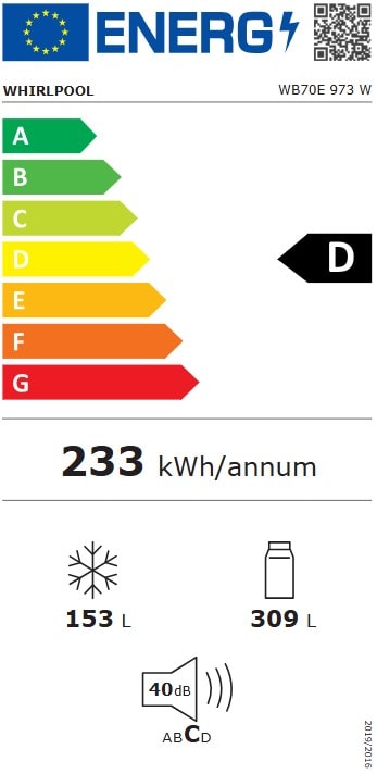 Réfrigérateur congélateur bas WHIRLPOOL  - WB70E973W