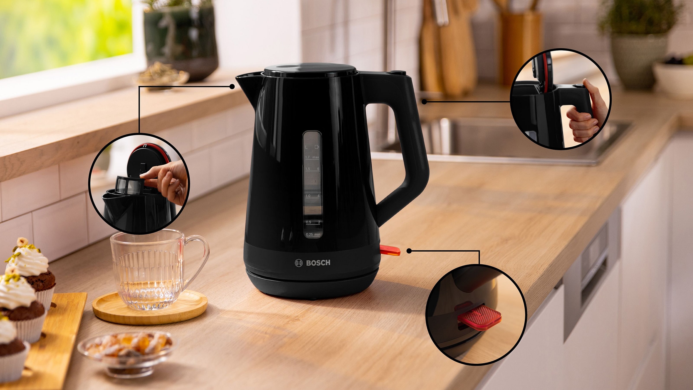 Bouilloire BOSCH 1,7L 2400W Noir - TWK1M123