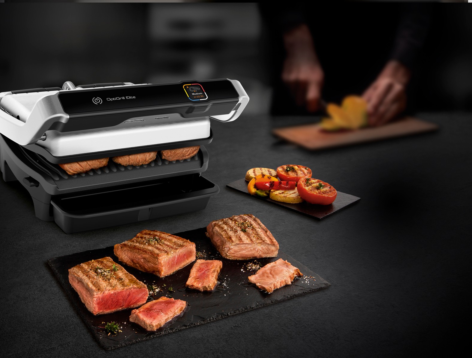 Grill viandes TEFAL Opti Grill Elite 12 programmes 2000W - GC750D12 Grill viandes TEFAL Opti Grill Elite 12 programmes 2000W - GC750D12