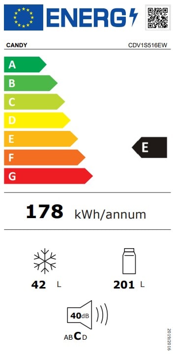 Réfrigérateur congélateur haut CANDY 242L Froid statique Blanc - CDV1S516EW